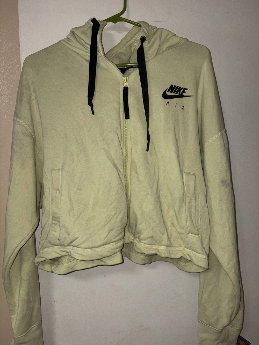 Nike Women's Lime Green Zip Front Hoodie with Black Drawstrings